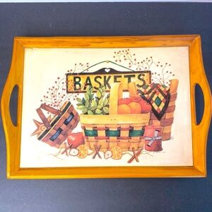 Jo Moulton 16.5x12 Wooden Tray with paintings of Baskets and fruit